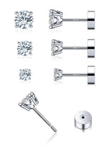 3 Pairs Moissanite Flatback Stud Earrings for Women, 925 Sterling Silver Hypoallergenic Flat Back Cartilage Earrings Set, 18K White Gold Plated (3,4,5mm)