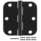 6 Pack Matte Black Door Hinges 3.5 Inch 5/8" Radius Round Ball Bearing Interior Door Hinges for Bedroom and Office No Squeak Flat Iron Hardware for Home Improvement Essentials