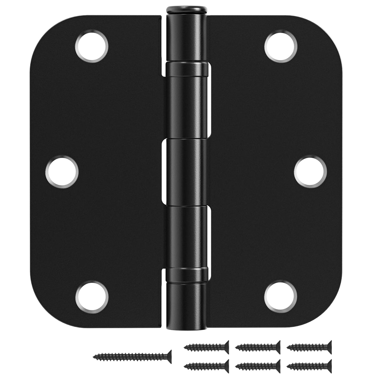 6 Pack Matte Black Door Hinges 3.5 Inch 5/8" Radius Round Ball Bearing Interior Door Hinges for Bedroom and Office No Squeak Flat Iron Hardware for Home Improvement Essentials