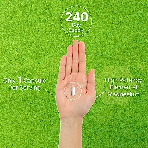 Magnesium Glycinate 500mg, 240 Veggie Capsules | Chelated | Highly Purified Essential Trace Mineral for Muscle, Joint, Heart, & Digestive Health