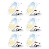 FREELICHT 6 Pack Retrofit LED Recessed Lighting 6 Inch, Selectable 2700K/3000K/4000K/5000K/6000K, Dimmable Flat LED Can Lights, 10W=110W, 1000LM, IC & Damp Rated, ETL & FCC, White