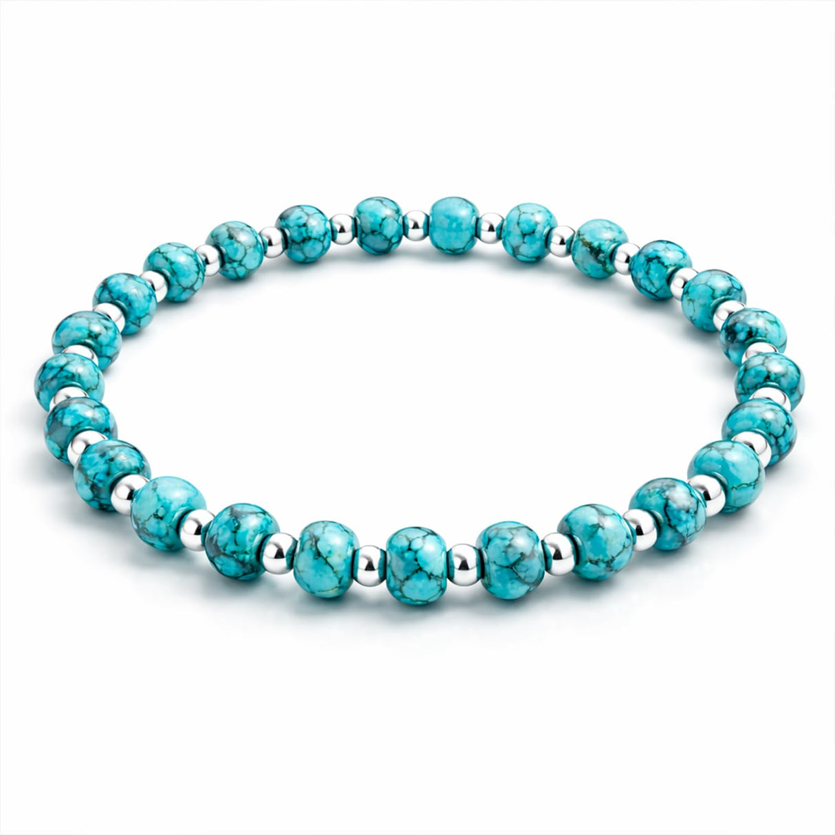 Sheplus 925 Sterling Silver Genuine Turquoise Rosary Beaded Bracelet,Minimalist Real Southwestern Stretch Summer Jewelry for Women Ladies Wife Wife Girlfriend Sister