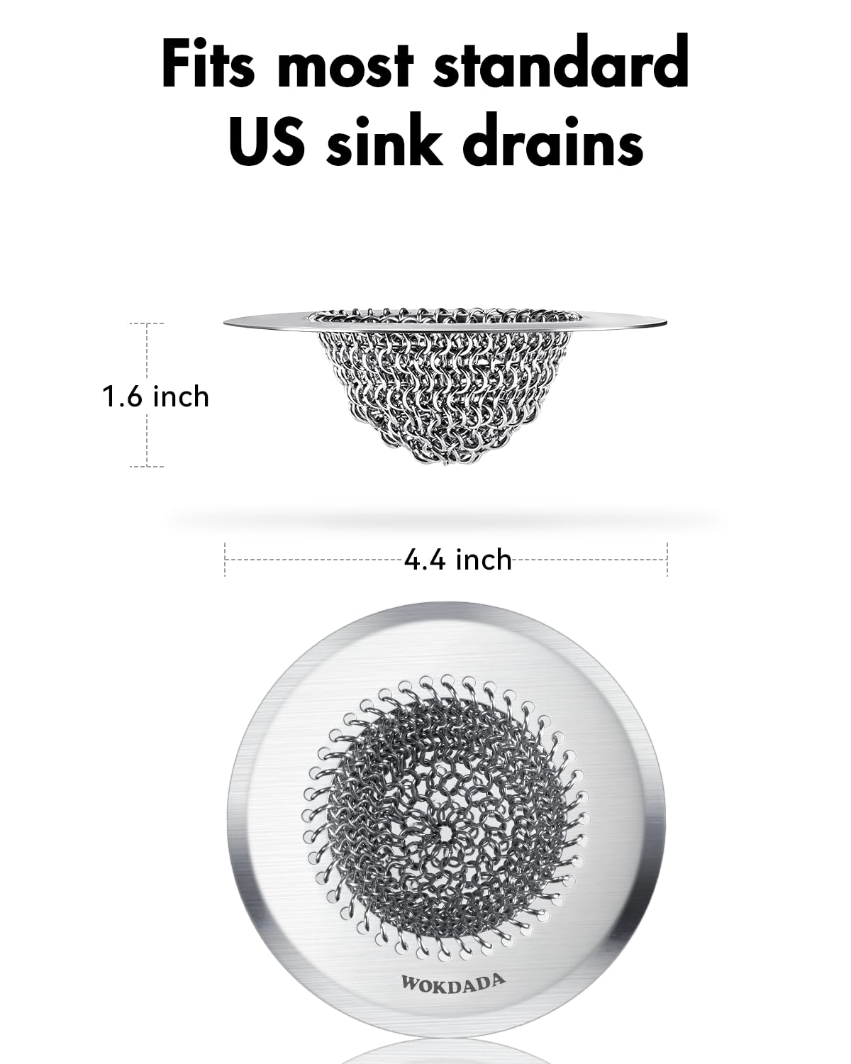 Revolutionary Kitchen Sink Drain Strainer/Patented Reversible Chain Mesh, Effortless Cleaning & Debris Catcher, Large Capacity, No Clog, 304 Stainless Steel & Rust-Proof/Handmade