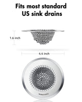 Revolutionary Kitchen Sink Drain Strainer/Patented Reversible Chain Mesh, Effortless Cleaning & Debris Catcher, Large Capacity, No Clog, 304 Stainless Steel & Rust-Proof/Handmade