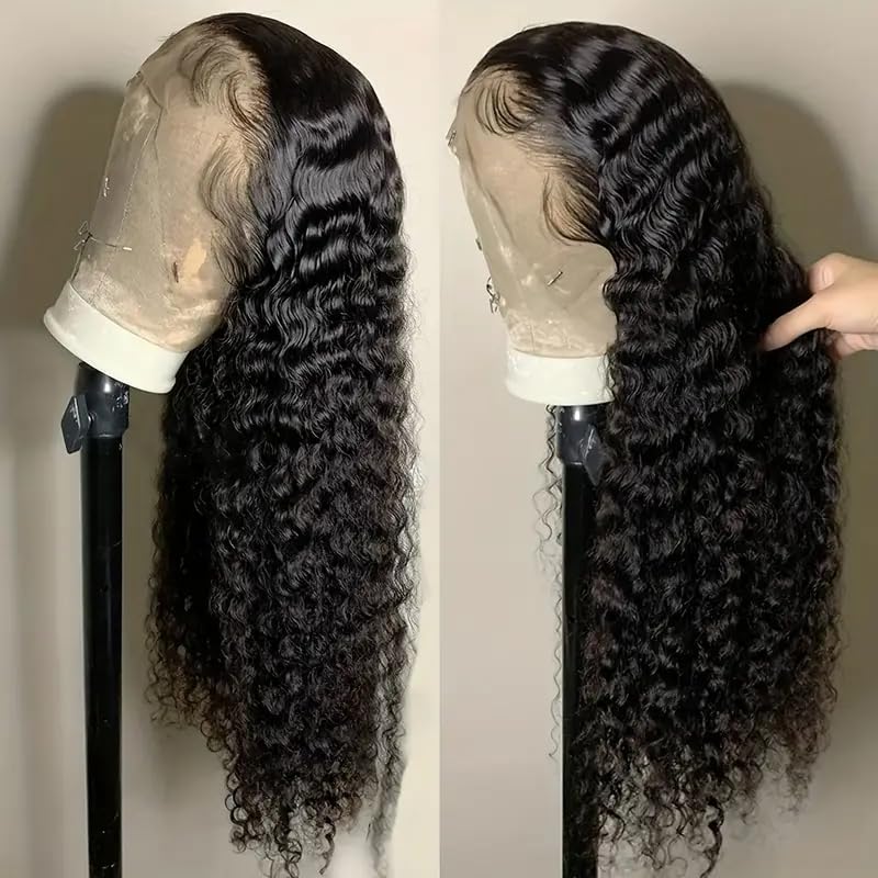 Deep Wave Lace Front Wigs Human Hair 200% Density 20 Inches HD Deep Wave Wig Human Hair Lace Front Wigs Deep Curly Human Hair Wig For Women 13x4 Deep Wave Frontal Wig Pre Plucked With Baby Hair