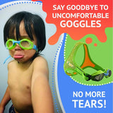Frogglez Anti-Fog Swimming Goggles for Kids Under 10 (Ages 3-10) Recommended by Olympic Swimmers; Premium Pain-Free Strap