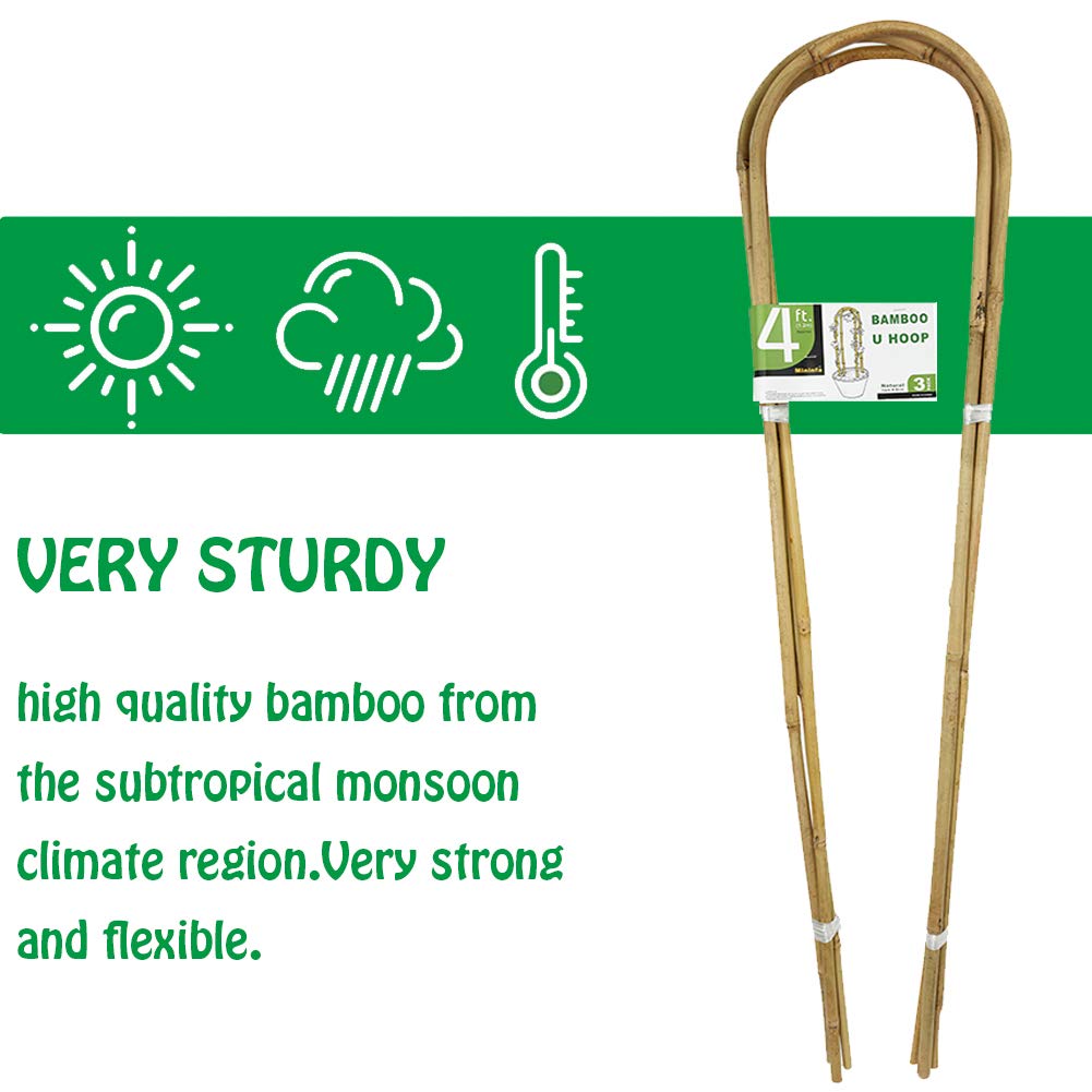 4 Feet Natural U-Hoops Bamboo, Mininfa Garden Trellis, Bamboo Trellis U-Shape for Plant Support - 3 Pack
