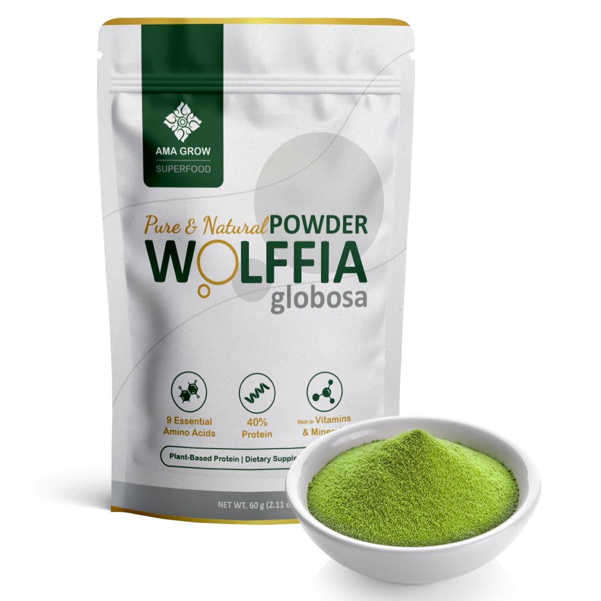Premium Dried Wolffia globosa Superfood | Low Carb, High Protein 40% | Rich in Minerals, Vitamins A E B12 & Essential Amino Acids | The Future of Sustainable Plant-Based Nutrition 2.11 oz (60g)