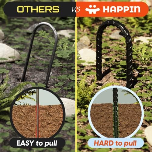 Happin® Ultra Strong Trampoline Stakes Anchors High Wind, Ground Anchors Heavy Duty, Trampoline Tie Down Anchor Kit, Ground Stakes Galvanized Steel, Trampoline Accessories, U Shaped (4 Pack, Black)