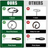 FEED GARDEN Heavy Duty Landscape Fabric Pins 8 Gauge 120 Pack with Pick Hook, 6 Inch Galvanized Round Head Garden Stakes for Weed Barrier Fabric, Turf, Sod, Tent, Garden Edging & Hard Soil