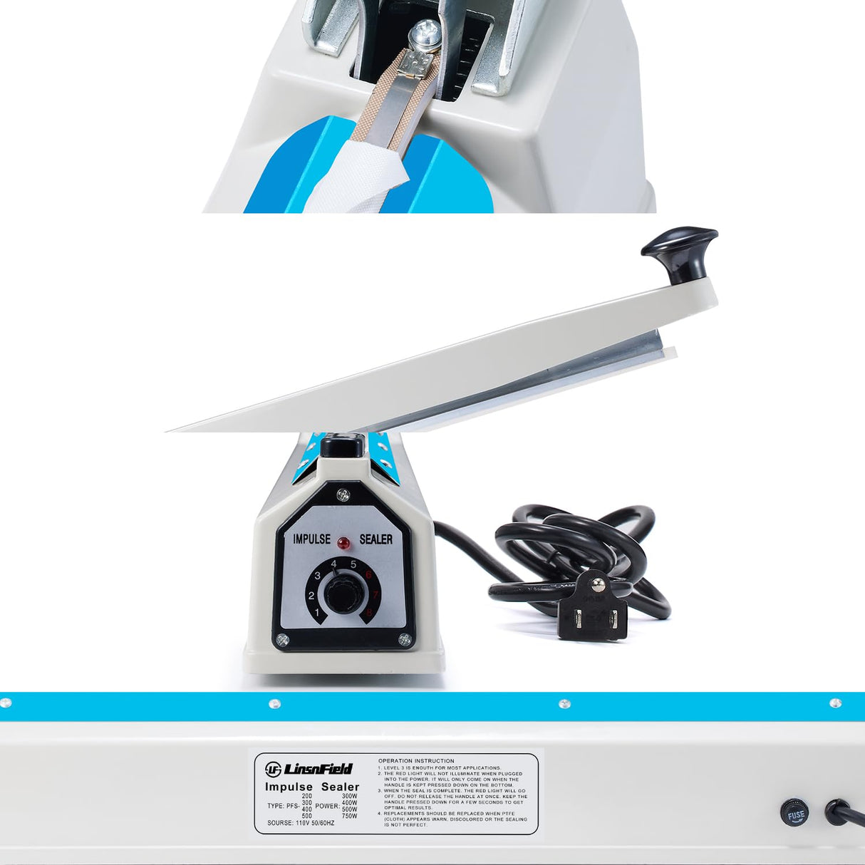 LinsnField Sealer Pro, 12-inch Super Impulse Heat Bag Sealer, 7-mm Sealing System with Patent for Never Burn Out, Antioxidant Aluminium Shield, Copper Transformer, Built-in Fuse Safety System, White