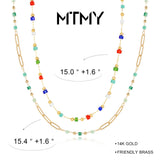 MTMY Beaded Necklaces for Women 14K Gold Plated Dainty Colorful Green/Rose Beaded Pearl Choker Necklace Delicate Boho Jewelry Gift (Layer-mix color)