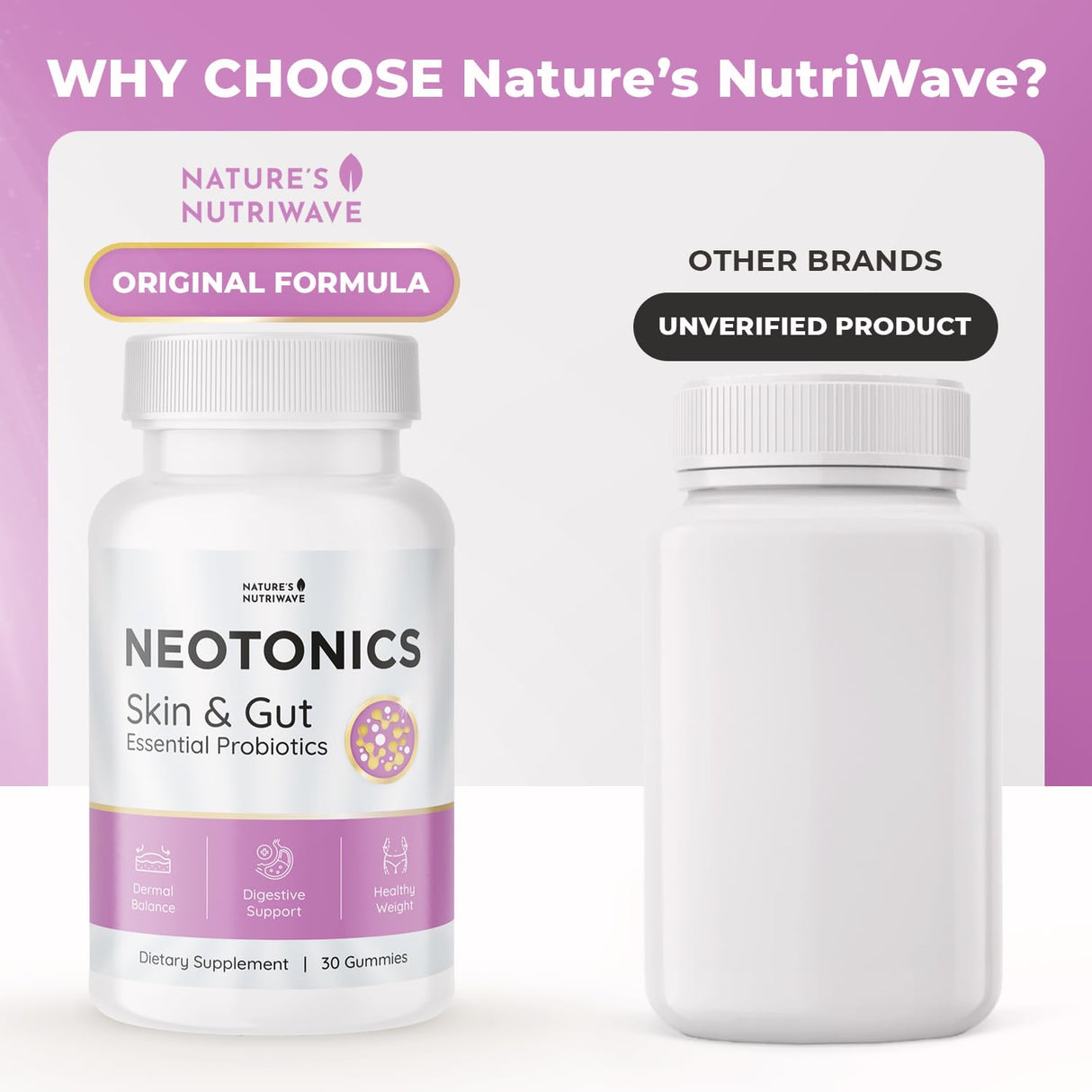 Neotonics Skin and Gut Gummies - 100% Natural Probiotic Gummies, Chewable Probiotics for Digestive Health & Skin Health, Daily Probiotics for Women & Men - Apple Flavor, 30 Gummies, 1 Month Supply