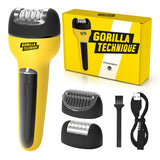 Gorilla Technique 3-in-1 Epilator, Wet & Dry Facial & Body Hair Removal Device, Cordless Rechargeable Electric Tweezers & Shaver & Callus Remover for Women & Men, One, Black & Yellow