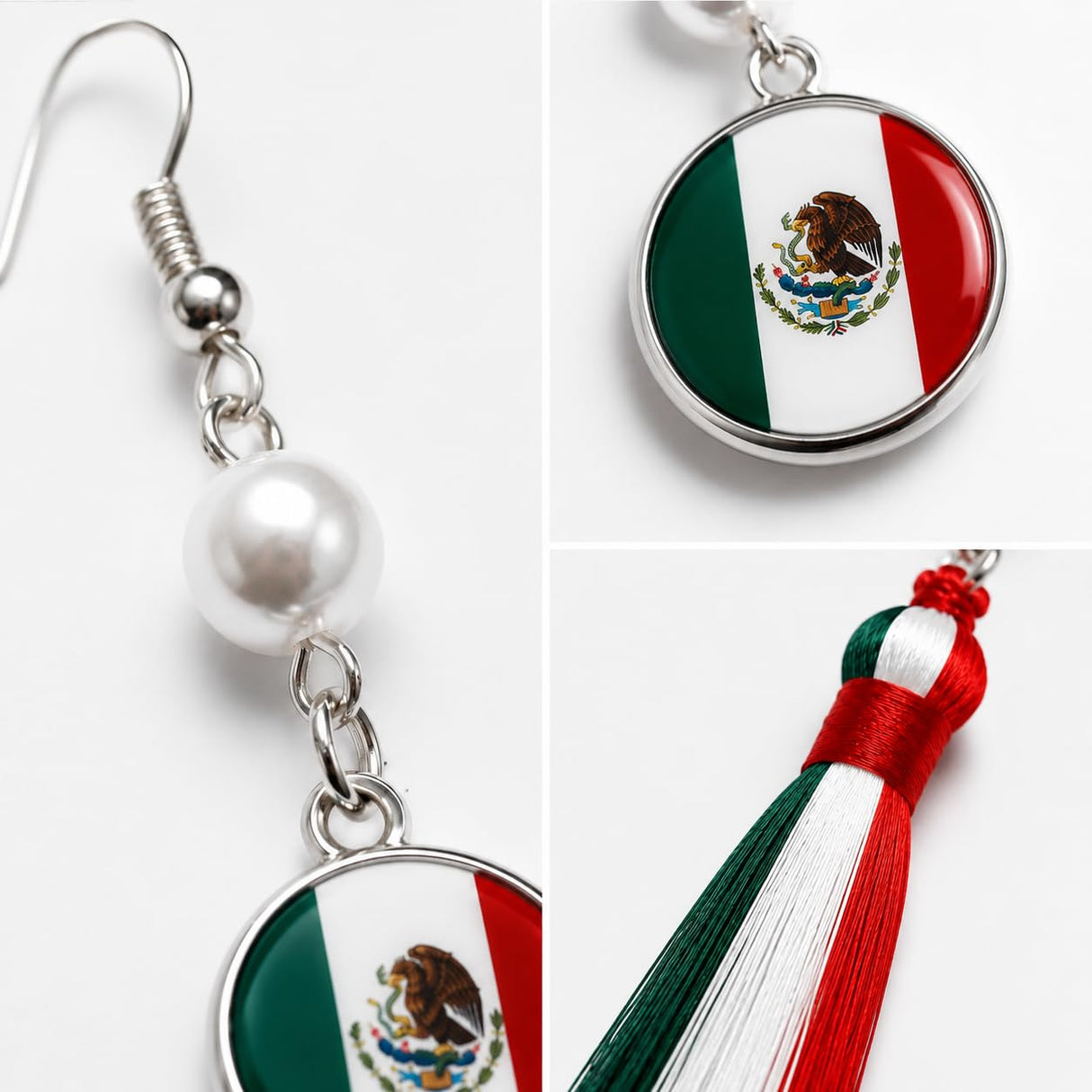 Handmade 925 Silver Plated Long Tassel Earring,Premium Mexican Heritage Jewelry,Patriotic Festival Gift Mothers Party Boho