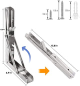Folding Shelf Brackets 14 inch 4 Pcs Max. Load 330lb - Heavy Duty Stainless Steel DIY Wall Mounted Collapsible Shelf Brackets, Space Saving for Table, Workbench, Garage Workstation, Stuff Supports