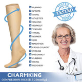 CHARMKING Compression Socks for Women & Men (8 Pairs) 15-20 mmHg Graduated Copper Support Socks are Best for Pregnant, Nurses - Boost Performance, Circulation, Knee High & Wide Calf (S/M, Nude)