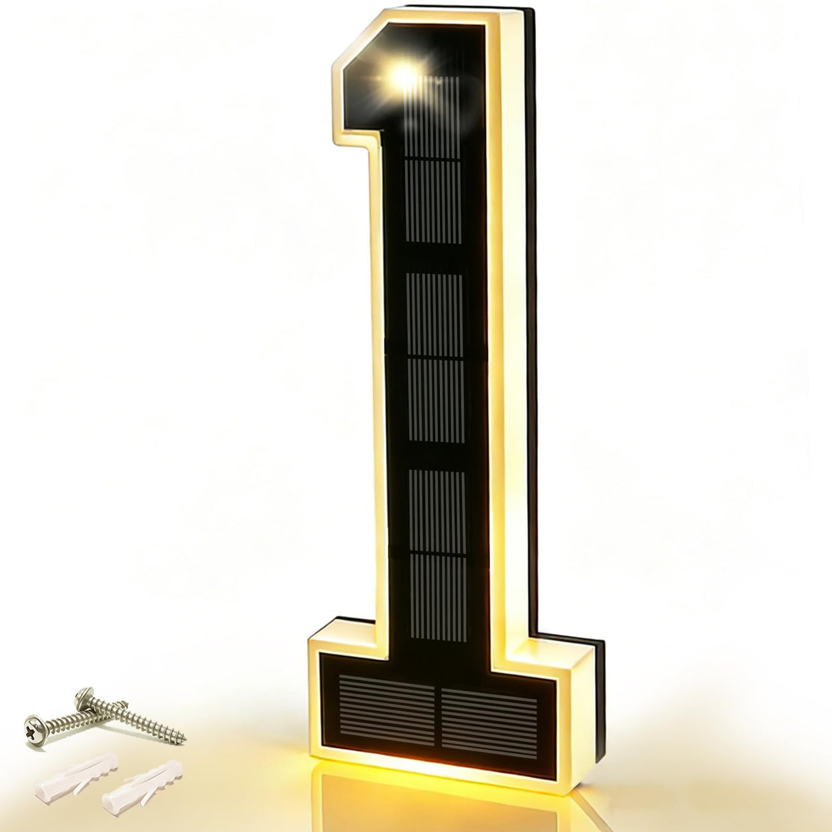DIBMS 9 Inch Solar Lighted House Numbers for Outside, Waterproof LED Illuminated Address Sign, Personalized Digital Lamp for Home Exterior Residences Apartments Hotels Factories (Black-1, 9 INCH)