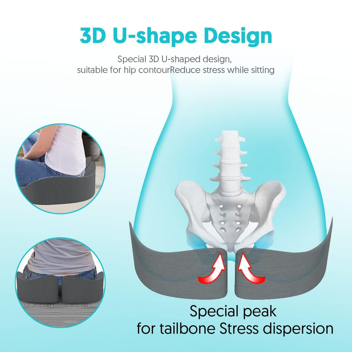 Seat Cushion for Office Chairs - Tailbone & Sciatica & Hip & Coccyx & Low Back Pain Relief Pillow - Memory Foam Pressure Relief Cushion for Long Sitting for Gaming, Compute, Desk Chair, Car Seat