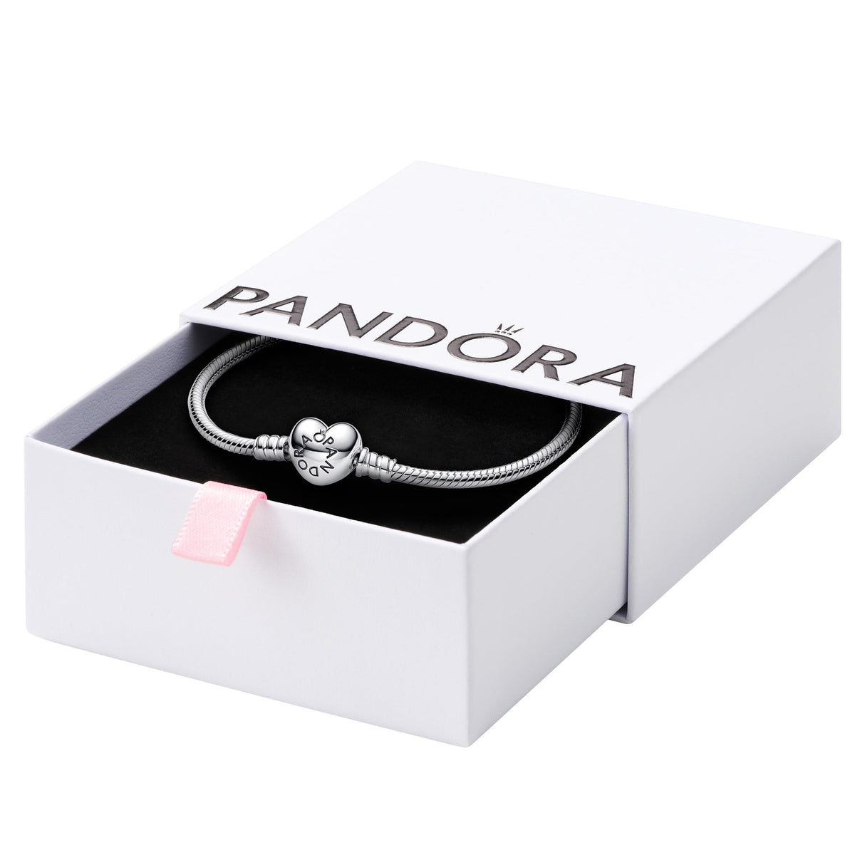PANDORA Heart Clasp Snake Chain Bracelet - Heart Clasp - Romantic Jewelry for Her with Gift Box - Compatible Moments Charms - Sterling Silver - 9"