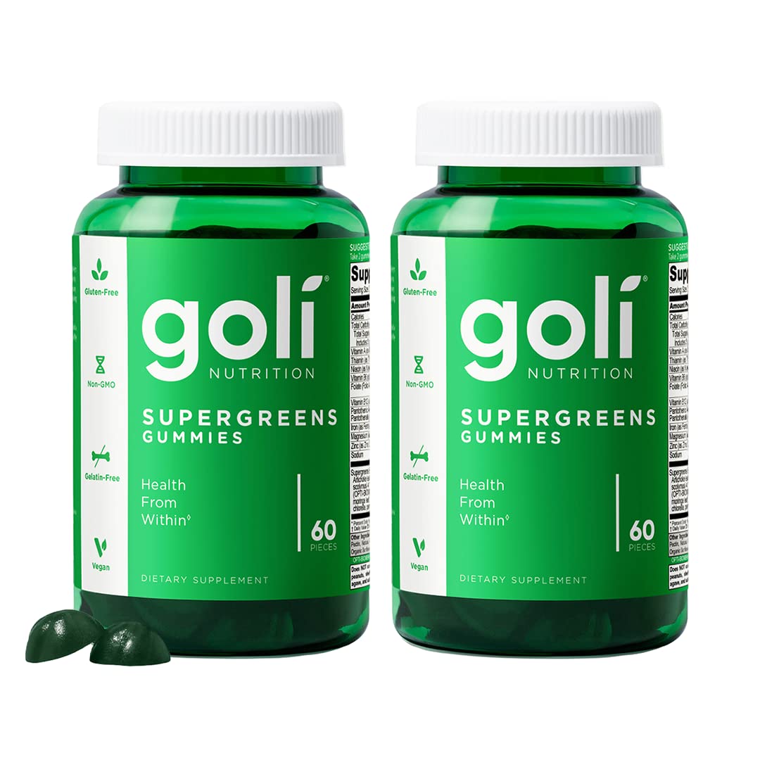 Goli SuperGreens Vitamin Gummy - 120 Count - Essential Vitamins and Minerals - Plant-Based, Vegan, Gluten-Free & Gelatin Free - Health from Within, Pack of 2