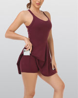 Womens Tennis Dress with Built in Shorts and Bra Workout Dress Golf Athletic Dress for Women Claret