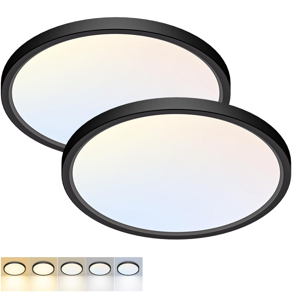 Fairdeer 2 Pack LED Flush Mount Ceiling Light,12Inch 24W,3000K/3500K/4000K/5000K/6500K 5 Color Temperatures Ceiling Light Fixture for Kitchen Porch Hallway Bedroom Bathroom and Closet,Black
