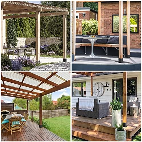 6x6 Post Base 4 Pcs, (Inner Size 5.6x5.6) Post Brackets Kit, Heavy Duty Black Metal Powder-Coated Post Anchor Outdoor Framing Module Fit for Support Deck Base Plate Pergola Brackets Fence Kit……