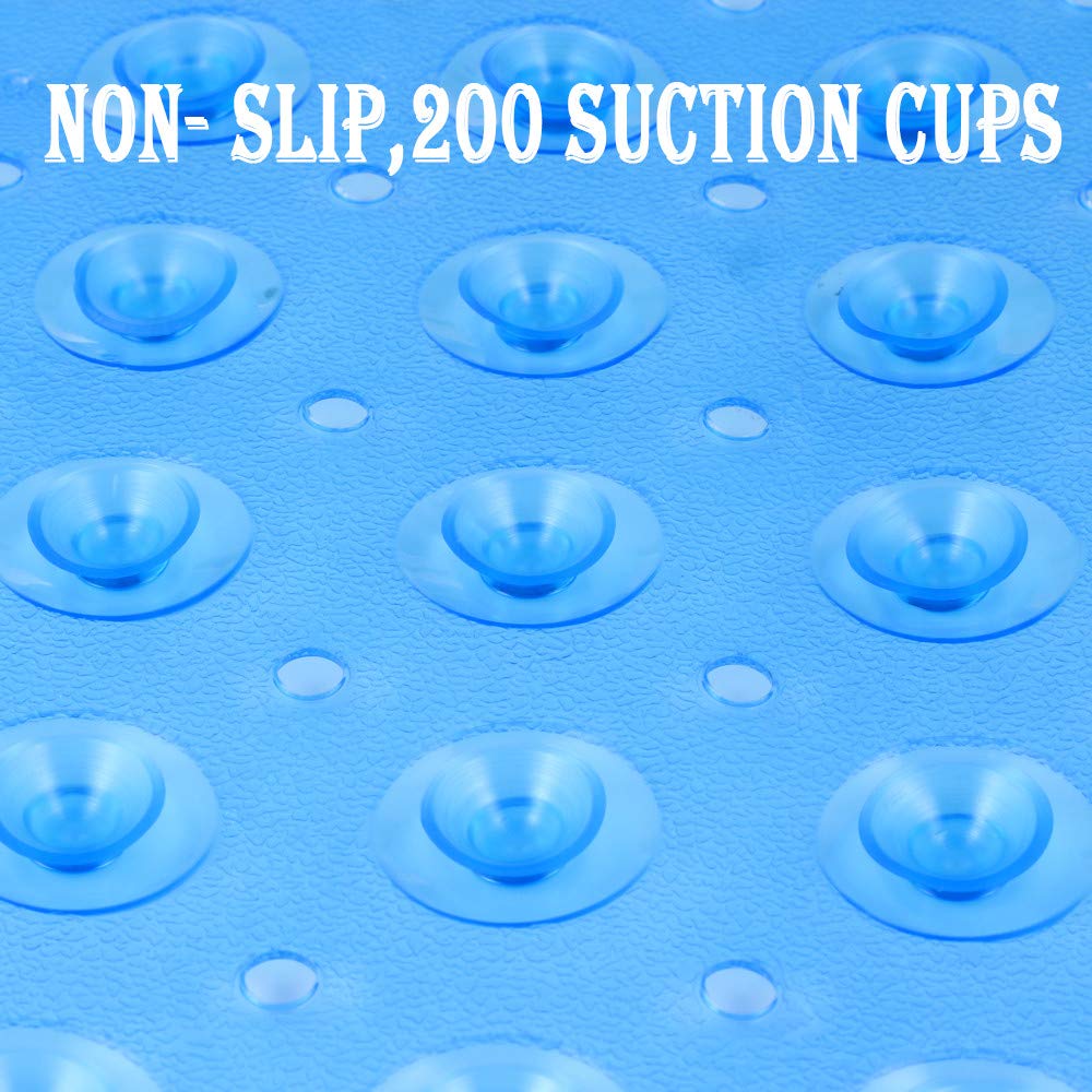 YINENN Bath and Shower Safety Mats 40x16 inch, Non Slip with Suction Cups for Bathroom Stall and Tub Floor, Extra Large and Machine Washable, Drain Holes Keep Bathtub Clean, Blue