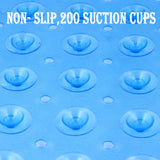 YINENN Bath and Shower Safety Mats 40x16 inch, Non Slip with Suction Cups for Bathroom Stall and Tub Floor, Extra Large and Machine Washable, Drain Holes Keep Bathtub Clean, Blue