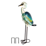 HONGLAND Solar Heron Metal Crane Statue Garden Heron Sculpture, Glass Outdoor Crane Yard Art Coastal Ocean Bird Decor 24 Inch Lawn Ornament for Backyard Porch Patio Decor（Green）