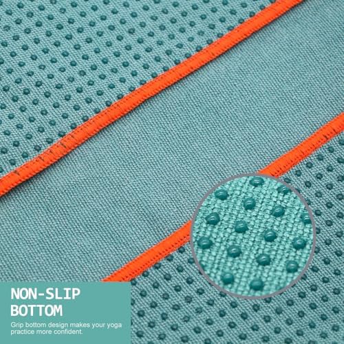 Eunzel Hot Yoga Towel - Microfiber Non Slip Yoga Mat Towel with Grip Dot Sweat Absorbent Towel for Hot Yoga, Pilates and Fitness 72" x 24", Dark Cyan/Orange