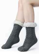 Sooneeya Winter Slipper Socks for Women Christmas Warm Cozy Soft Fuzzy Thick Socks Slipper Non Slip Non Skid with Grippers Black Grey -2 Pairs