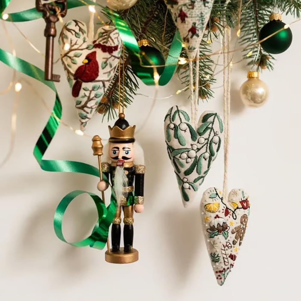 Froklic New Christmas Embroidery Kits, DIY Heart Shaped Hand Christmas Tree Embroidered Ornament Kit, Nativity Cross Stitch Kit for Winter Pattern Embroidery Decoration (with Needles-8PCS)