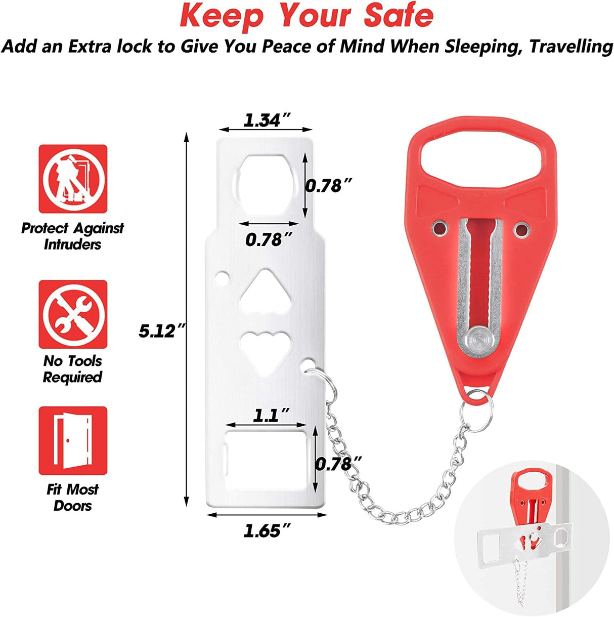 2 Pack Portable Door Lock Home Security Door Lock Travel Lockdown Locks for Additional Safety and Privacy Perfect for Traveling Hotel Home Apartment College 2024 New Model