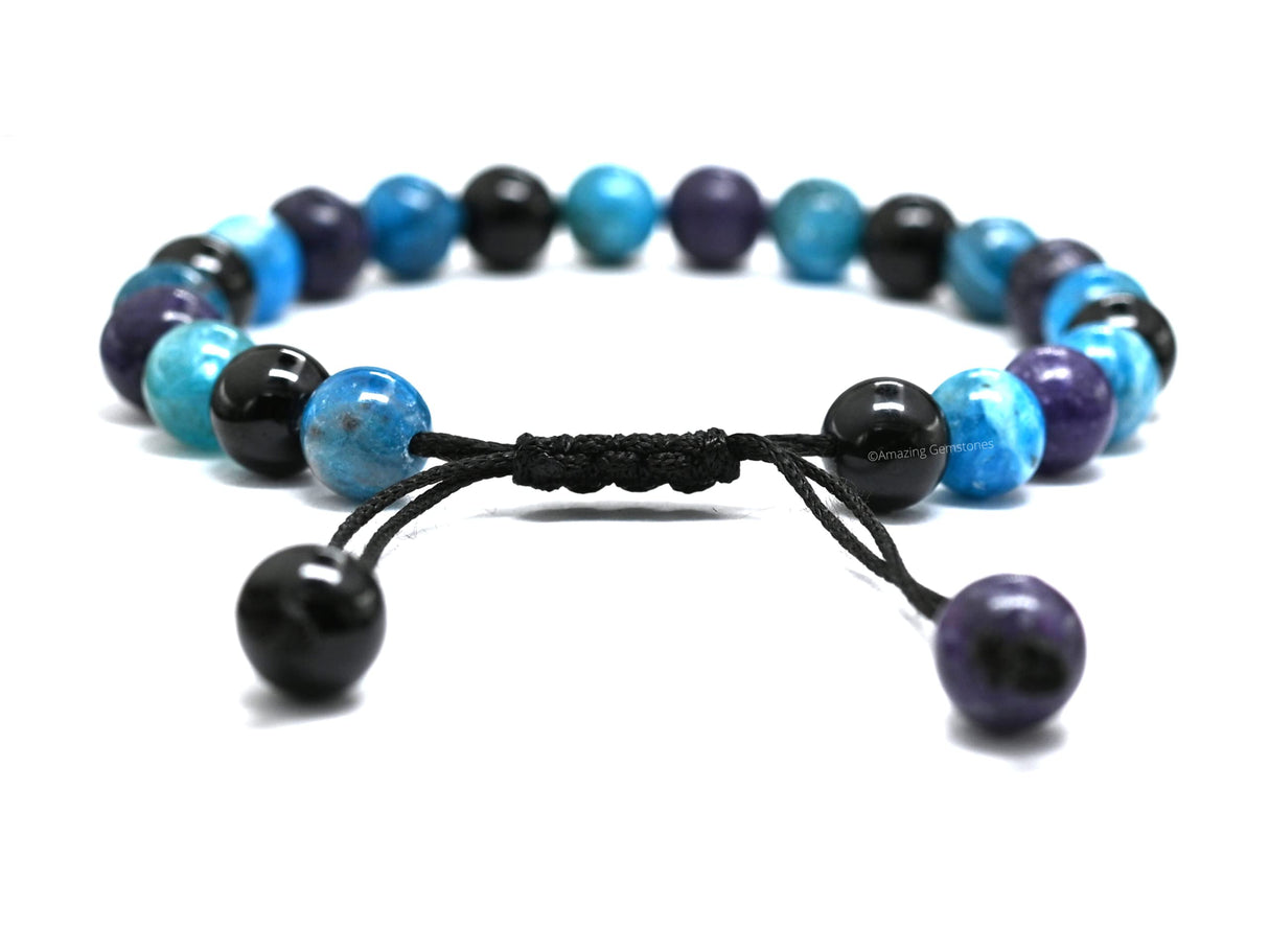 Amazing Gemstone Weight Loss Manifestation Bracelet - Humanic Black Tourmaline Apatite Lepidolite Bracelet Set for Men Women Healing Calming Anxiety Stress Relief Gifts(Adjustable)