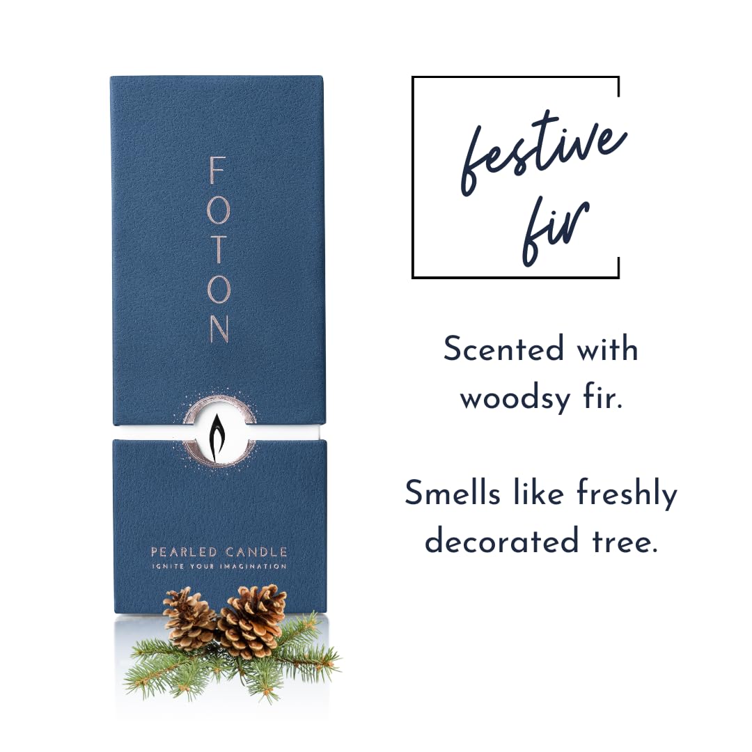 Foton Pearled Candle 18 Oz - Festive Fir Christmas Tree Scented Non Toxic Long Lasting Powder Wax Sand Candles up to 120 Hours - Refillable Pearl Candle Sand with 30 Wicks