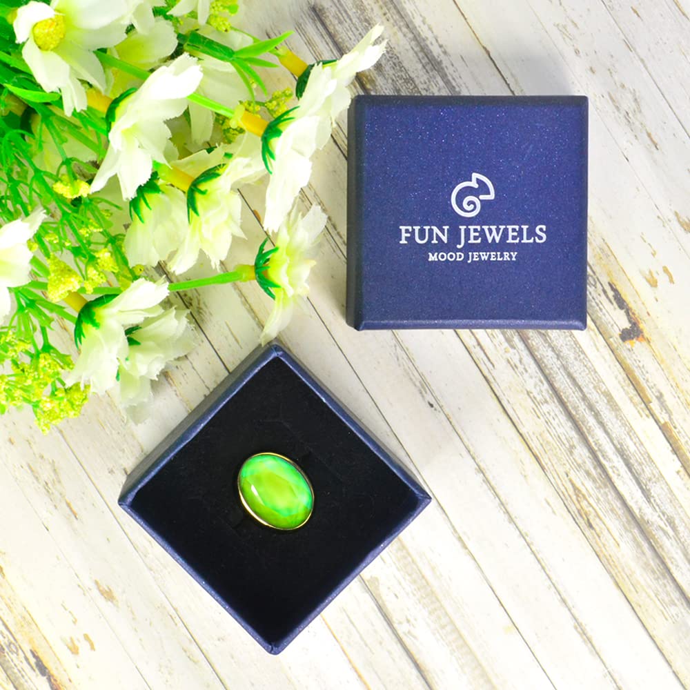 FUN JEWELS 18K Gold Plated Color Change Mood Ring for Women Adjustable