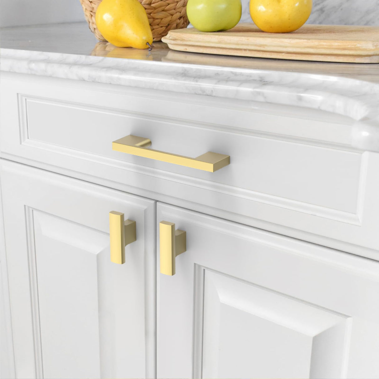 Amerdeco 10 Pack Brushed Brass Cabinet Pulls 3 Inch(76MM) Hole Centers Kitchen Cabinet Handles Cabinet Hardware Kitchen Handles for Cabinets Cupboard Handle Drawer Pulls ZH0060