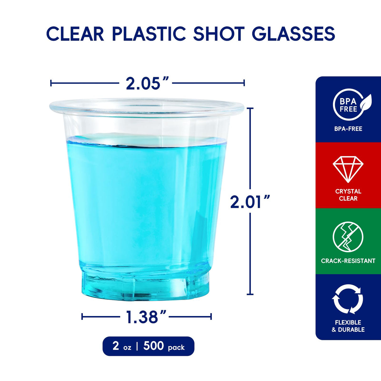 JOLLY CHEF 500 Pack 2 oz Plastic Shot Glasses, Clear Disposable Cups, Plastic Shot Cups Disposable for Jelly Shots, Wine Tasting, Food Samples,Thanksgiving Party, Wedding, Christmas