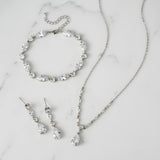 SWEETV Bridal Jewelry Set for Wedding, Cubic Zirconia Necklace Dangle Drop Earrings Bracelet Set, Teardrop Marquise Brides Bridesmaids Wedding Prom Anniversary Jewelry Gifts for Women