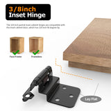 Chibery 3/8 Inch Inset Cabinet Hinges, 25 Pairs(50 Pack) Self Closing Flush Face Mount Hinges with Door Bumper, Variable Decorative Hardware for Bathroom, Furniture, Kitchen Cabinet Doors, Matte Black