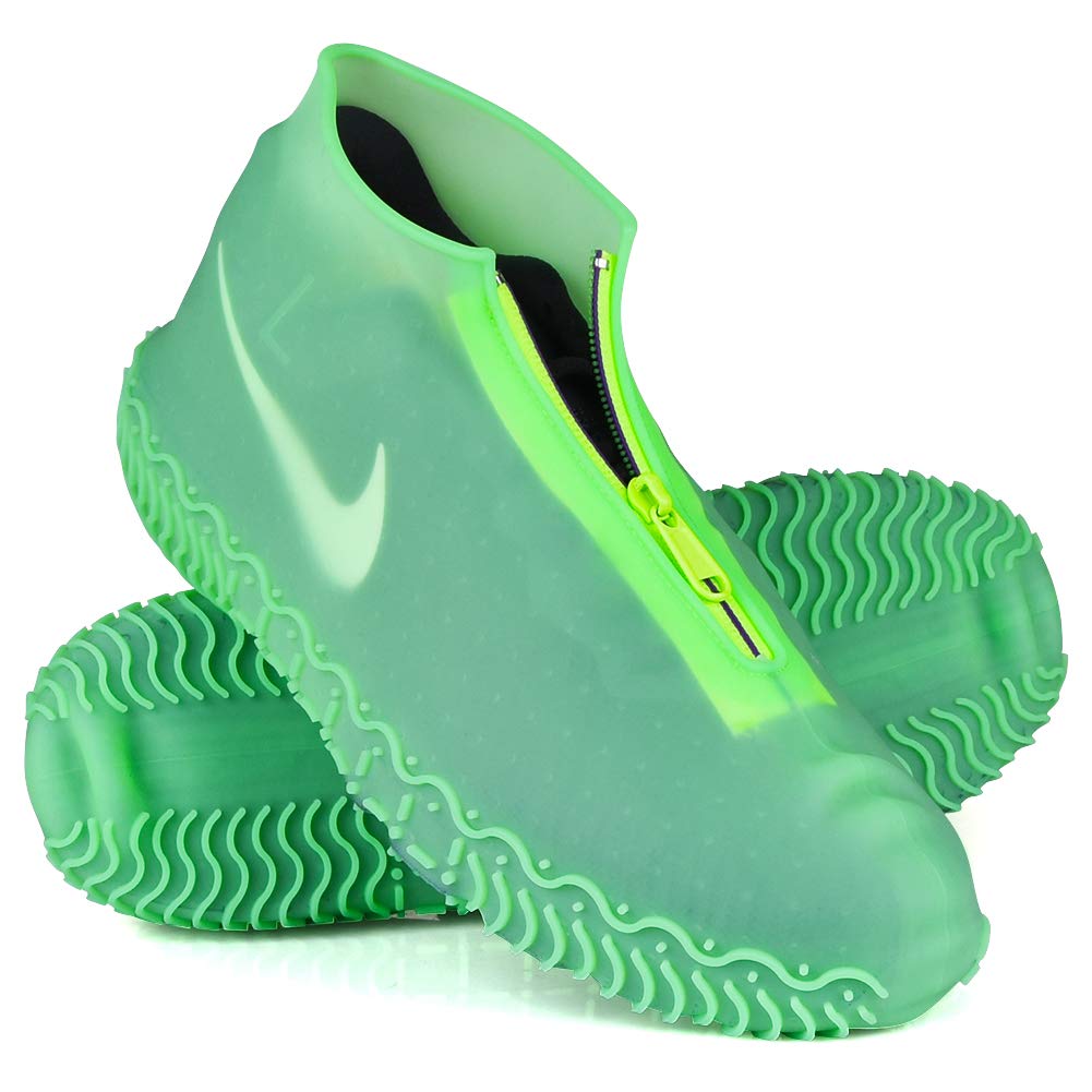 Shiwely Waterproof Shoe Covers, Silicone Reusable Shoe Cover Non-slip Durable Zipper Elastic Rain Cover Protection for Men Women (XL (Women 11-13, Men 9.5-13), Green)