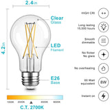 TJOY 6 Pack A19 Vintage LED Edison Bulbs, Dimmable Light Bulb 60W Equivalent, High Brightness 2700K Warm White, 8W E26 Standard Base, 800Lumens, CRI80+, Clear Glass Filament Bulb for Home, Farmhouse