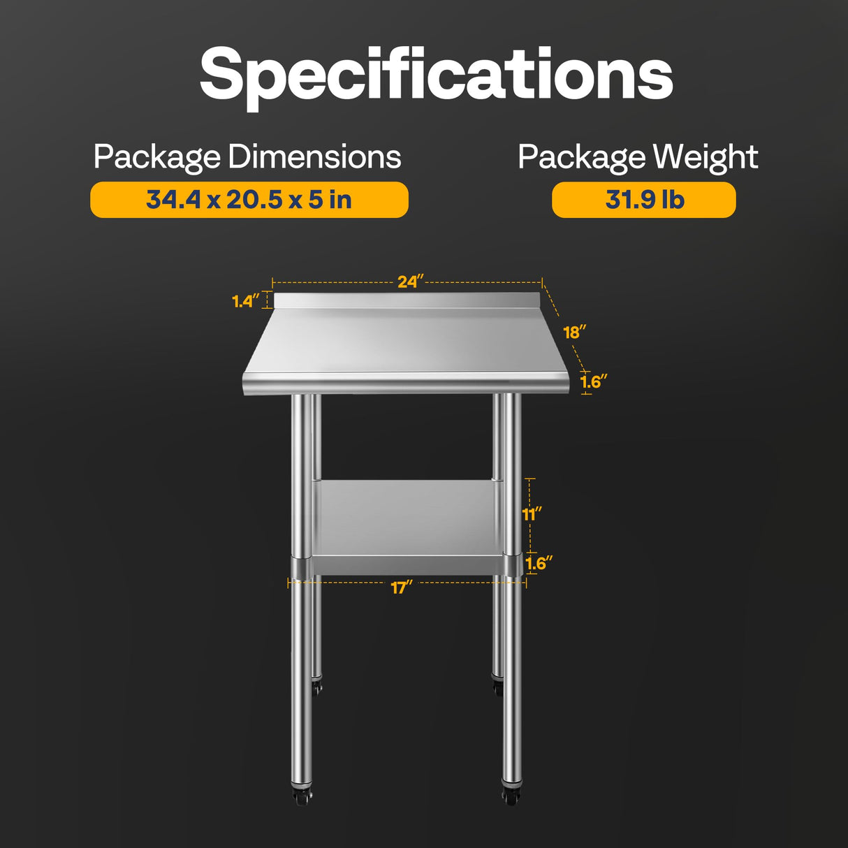 VIVOHOME 24 x 18 Inch Stainless Steel Work Table with Backsplash, Prep Commercial Table with Wheels for Restaurant, Hotel, Home and Warehouse