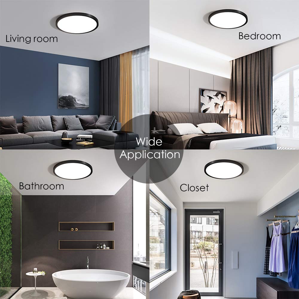 TALOYA Flush Mount LED Ceiling Light Fixture Black,12 Inch 20 Watt, Thin Ceiling Lamp Surface Mount for Kitchen Bedroom Utility Laundry Closet Room,5 Color Temperatures in One