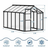 6x10 FT Greenhouse, Easy Assembly Aluminum Polycarbonate Greenhouses for Outdoors with Roof Vent, Large Aluminum Walk-in Greenhouse for Sunroom Patio, Backyard, Garden, Sliding Lockable Door, Black