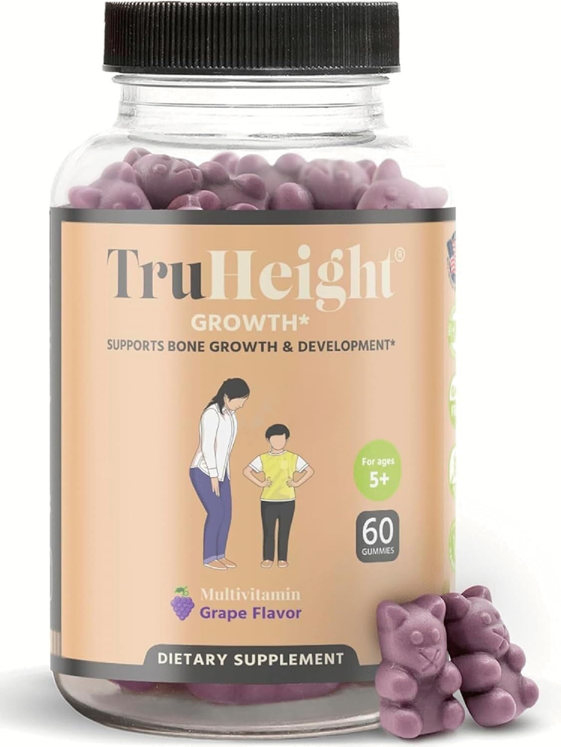 TruHeight Growth Gummies (Grape) Natural Growth & Development Supplement for Kids & Teens - Vitamin D, K, Calcium & Ashwaganda - Bone Strength Vitamins - Picky Eater Vitamin for Kids - Ages 5+