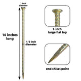 LONSOUR 16 Inch Rebar Stakes 10 Pack – 1/2 Inch Diameter Galvanized Steel Heavy Duty Ground Anchors, Metal Garden Stakes for Camping Tent, Speed Bump, Hard Soil, Fence, Wheel Stop