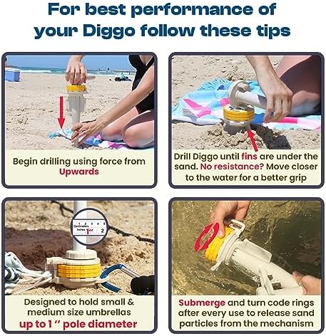 Diggo Dog Stake Beach Anchor - Dog Beach Essentials for All Dog Sizes - Unique 360° Head Rotating Combination Beach Lock System, Heavy Duty Tie Out Stake, Umbrella Sand Anchor, Designed for The Beach